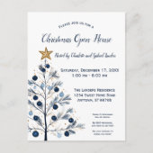Modern blauw en goud kerstboom open huis feestdagenkaart (Voorkant)