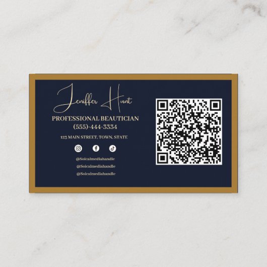 Modern Blauw en goud logo beroep QR code Visitekaartje (Achterkant)