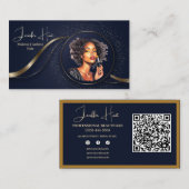 Modern Blauw en goud logo beroep QR code Visitekaartje (Voorkant / Achterkant)