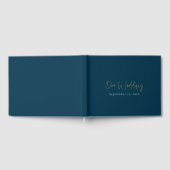 Modern blauw en goud script, minimalistische bruil gastenboek (Volledig)