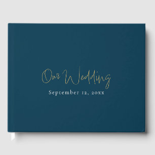 Modern blauw en goud script, minimalistische bruil gastenboek