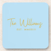 Modern Blauw en Goud Script Vastgestelde datum Bier Onderzetter (Voorkant)