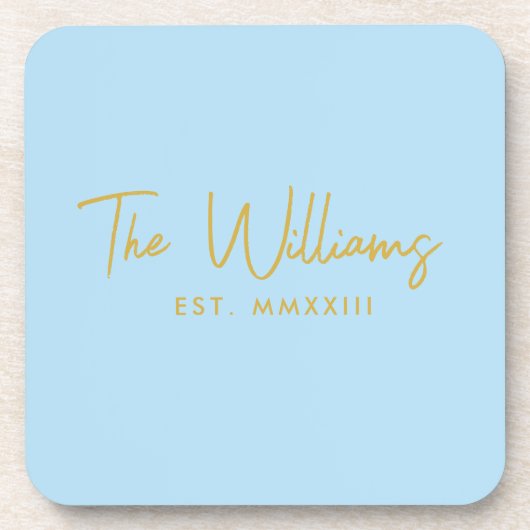 Modern Blauw en Goud Script Vastgestelde datum Bier Onderzetter (Voorkant)