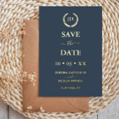 Modern Blauw en Gouden Foto Monogram Sla de Datum Folie Uitnodiging