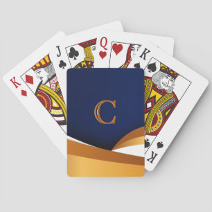 Modern blauw en gouden golf monogram ontwerp pokerkaarten