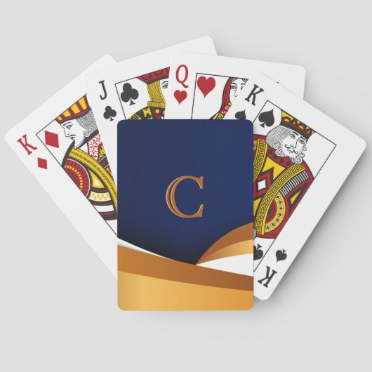 Modern blauw en gouden golf monogram ontwerp pokerkaarten (Achterkant)