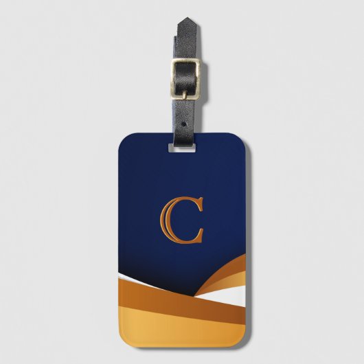 Modern blauw en gouden golfmonogramontwerp bagagelabel (Voorkant (verticaal))