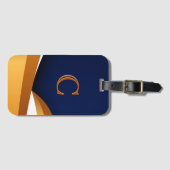 Modern blauw en gouden golfmonogramontwerp bagagelabel (Voorkant (horizontaal))