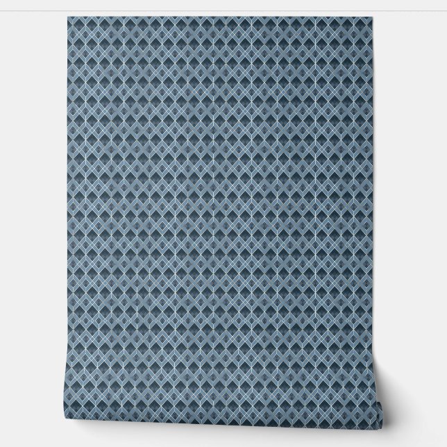 Modern blauw en grijs geometrisch patroon behang (Afrollen)