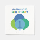 Modern Blauw en Groen Ballon Verjaardagsfeest Servet (Voorkant)