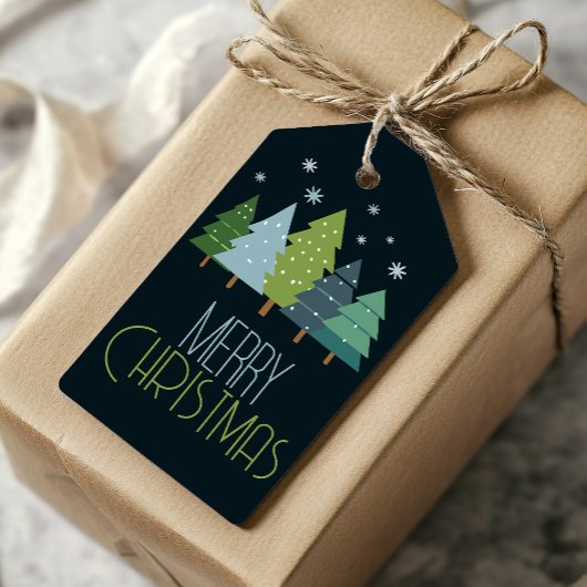 Modern blauw en groen kerstboom cadeau Label Cadeaulabel