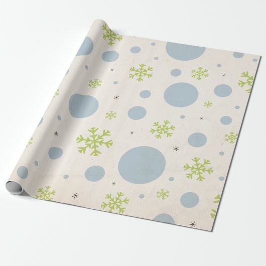 Modern  blauw en groen kerstpatroon cadeaupapier (Uitgerold)