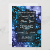 Modern blauw en Paarse Bokeh bruiloft uitnodiging (Voorkant)
