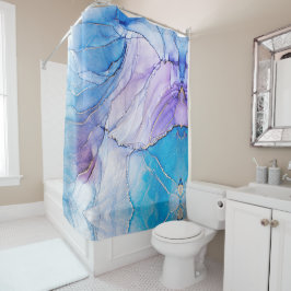 Modern blauw en Paarse gemarmerde alcoholinkt Douchegordijn