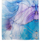 Modern blauw en Paarse gemarmerde alcoholinkt Douchegordijn (Voorkant)