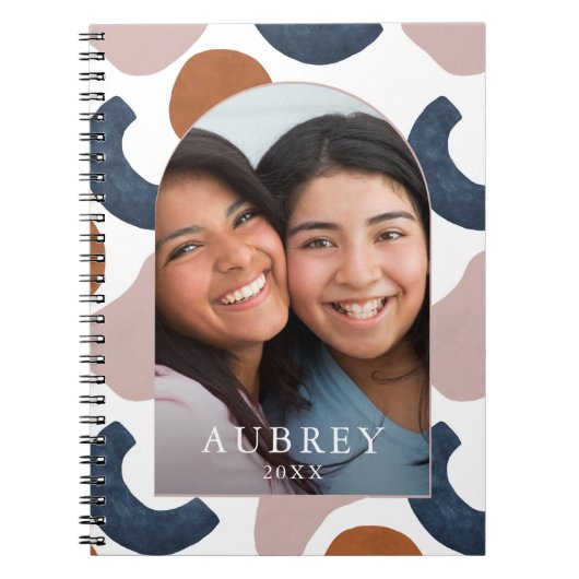 Modern blauw en Roos Abstracte Print Photo Arch Notitieboek (Voorkant)