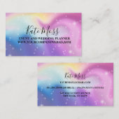 Modern blauw en roze holografisch Visitekaartje (Voorkant / Achterkant)