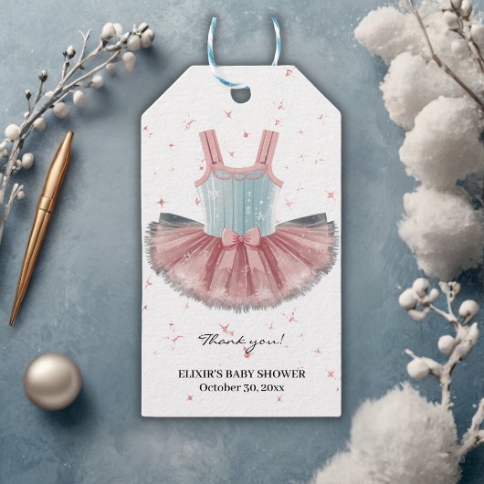 Modern blauw en roze tutu glitter Baby shower Cadeaulabel