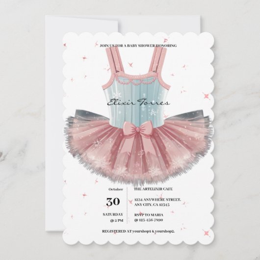 Modern blauw en roze tutu glitter Baby shower Kaart (Voorkant)