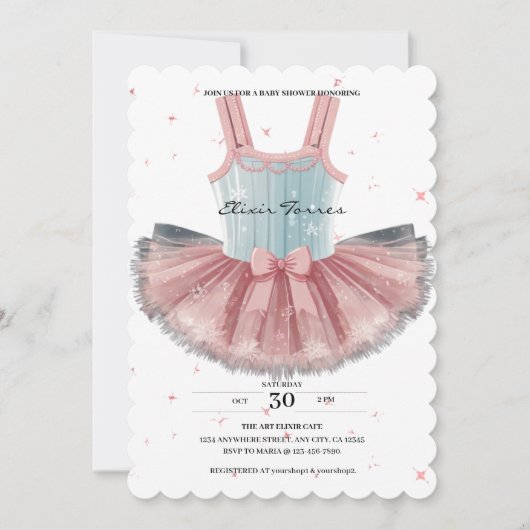 Modern blauw en roze tutu glitter Baby shower Kaart (Voorkant)