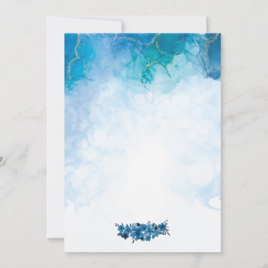 Modern blauw en turquoise waterverf bruiloft kaart (Achterkant)