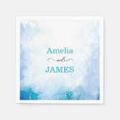 Modern blauw en turquoise waterverf bruiloft servet (Voorkant)