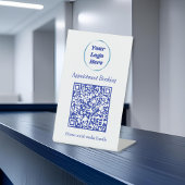 Modern blauw en wit Afspraak Reserveren QR Code Reclamebord Met Voetstuk