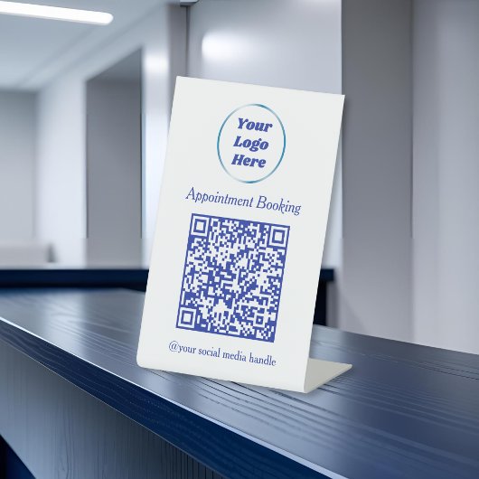 Modern blauw en wit Afspraak Reserveren QR Code Reclamebord Met Voetstuk