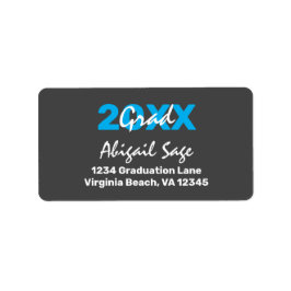 Modern blauw en wit Afstuderen adres Etiket