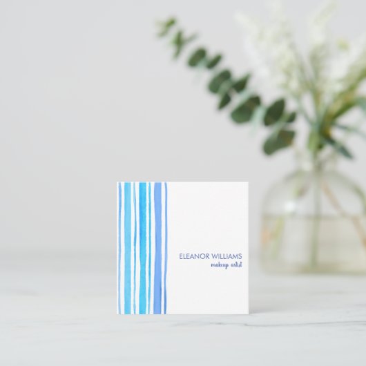 Modern blauw en wit aquarel strepen vierkant vierkante visitekaartje (Staand voorkant)