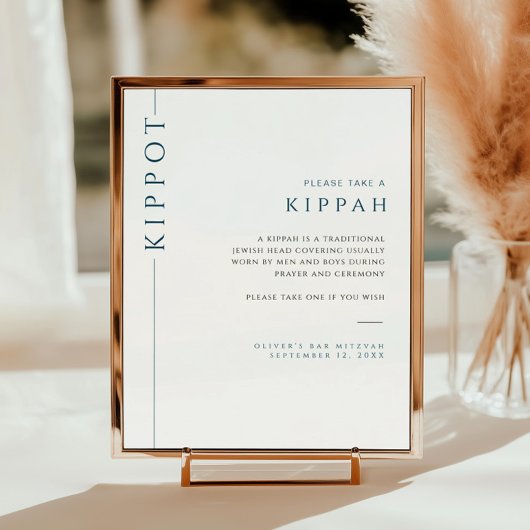 Modern blauw en wit Bar Mitzvah Kippah Teken Poster