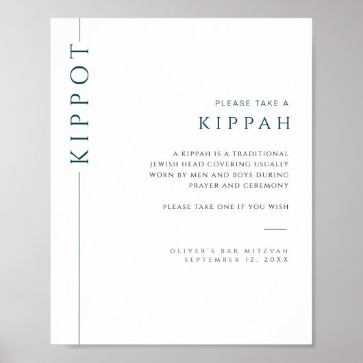 Modern blauw en wit Bar Mitzvah Kippah Teken Poster (Voorkant)