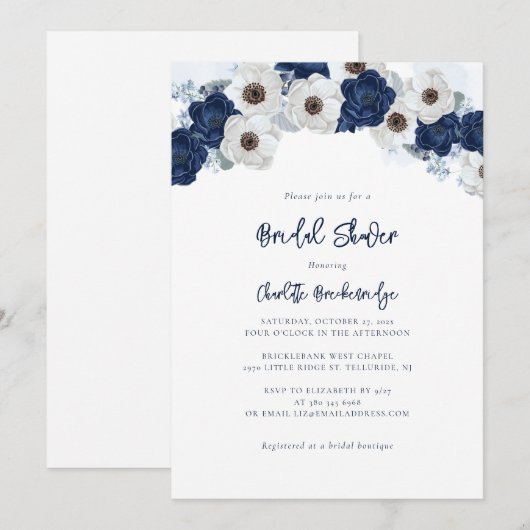 Modern blauw en wit bloemig Vrijgezellenfeest Kaart (Voorkant / Achterkant)