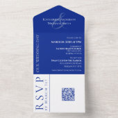 Modern blauw en wit-bruiloft- all in one uitnodiging (Binnen)