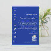 Modern blauw en wit-bruiloft dank u- kaart (Staand voorkant)