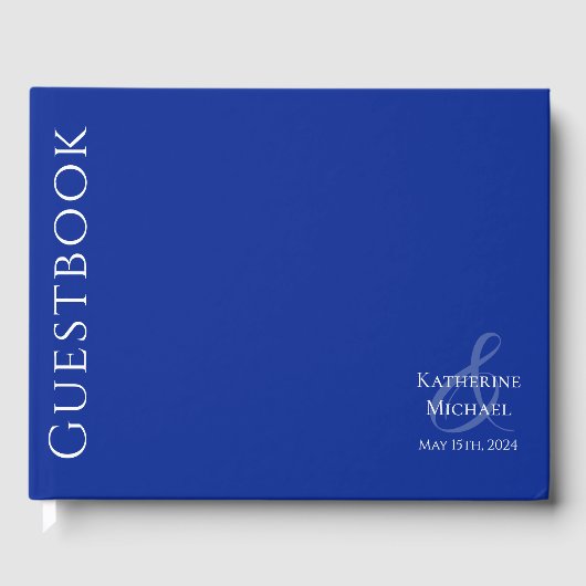 Modern blauw en wit-bruiloft gastenboek (Voorkant)