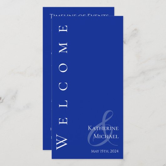 Modern blauw en wit-bruiloft programma- (Voorkant / Achterkant)