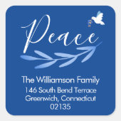 Modern blauw en wit Chanoeka Retouradres Vierkante Sticker (Voorkant)