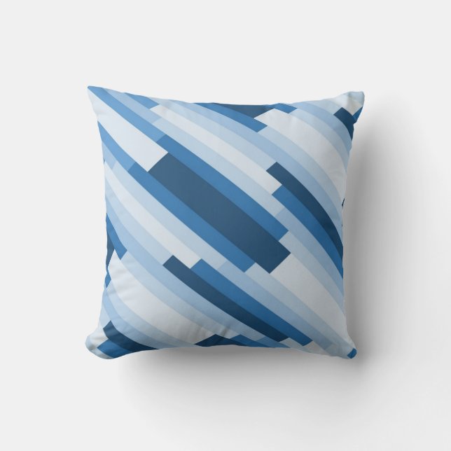 Modern blauw en wit diagonaal geometrisch patroon kussen (Voorkant)