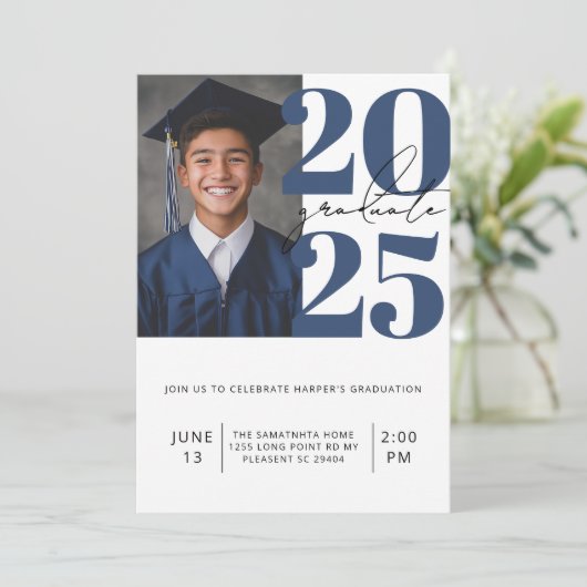 Modern blauw en wit foto Afstuderen klasse van 202 Kaart (Staand voorkant)