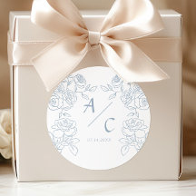 Modern blauw en wit Franse Rozen bruiloft