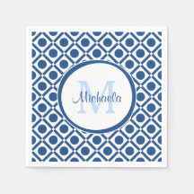 Modern blauw en wit geometrisch monogram met naam