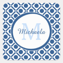 Modern blauw en wit geometrisch monogram met naam