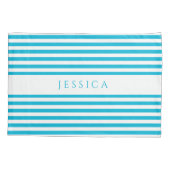 Modern blauw en wit gestreept kussensloop (Achterkant)