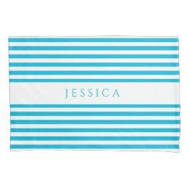 Modern blauw en wit gestreept kussensloop