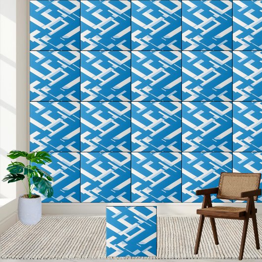 Modern blauw en wit Grieks patroon ontwerp Tegeltje