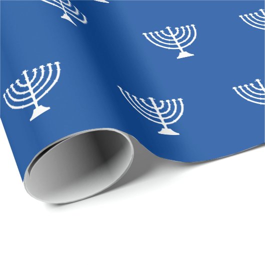 Modern blauw en wit Joods menorah patroon Cadeaupapier (Rol Hoek)
