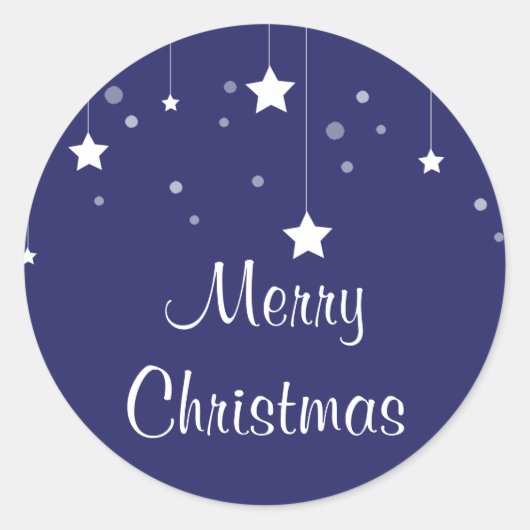Modern Blauw en Wit Kerstfeest Ronde Sticker (Voorkant)