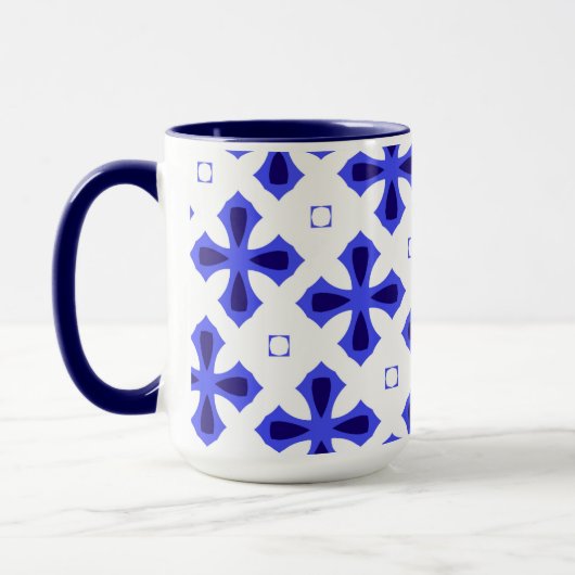 Modern blauw en wit kruis mok (Links)