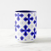 Modern blauw en wit kruis mok (Midden)